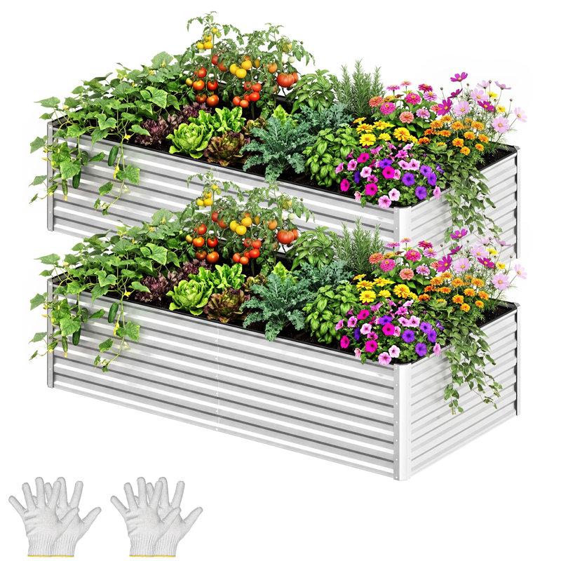 Silver Metal Outdoor Raised Garden Bed, 24" H x 72" W x 36" D