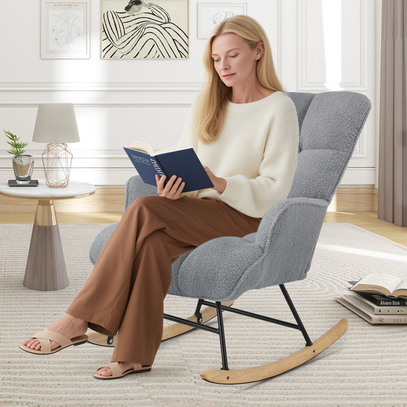 Solid + Manufactured Wood/Iron Rocking Chair, Dark Grey