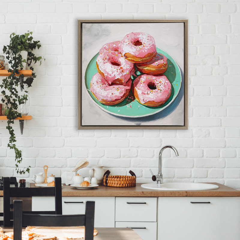 Cadre flottant rose à motif de beignets givrés, design par Tina LeCour, H 25 po x l 25 po, Montalcino orme flottant encadré