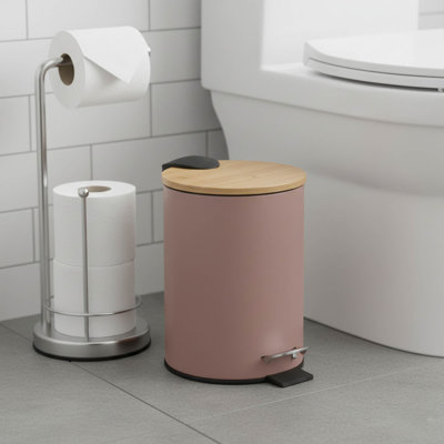 Trash Can with Bamboo Lid and Pedal, 2.5L Capacity