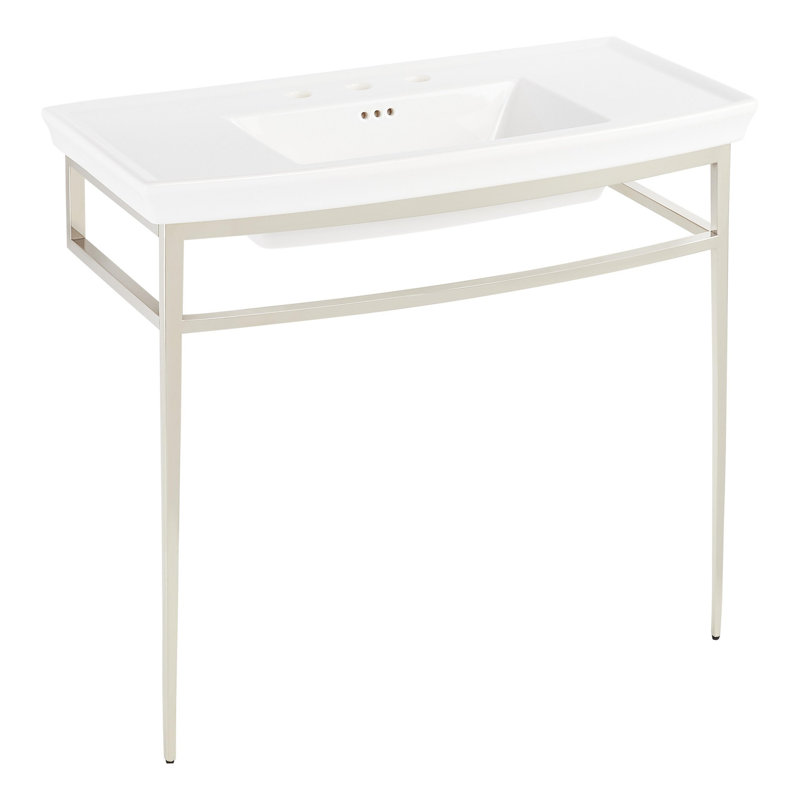 Olney 40" White Porcelain Console Bathroom Sink with Polished Nickel Stand
