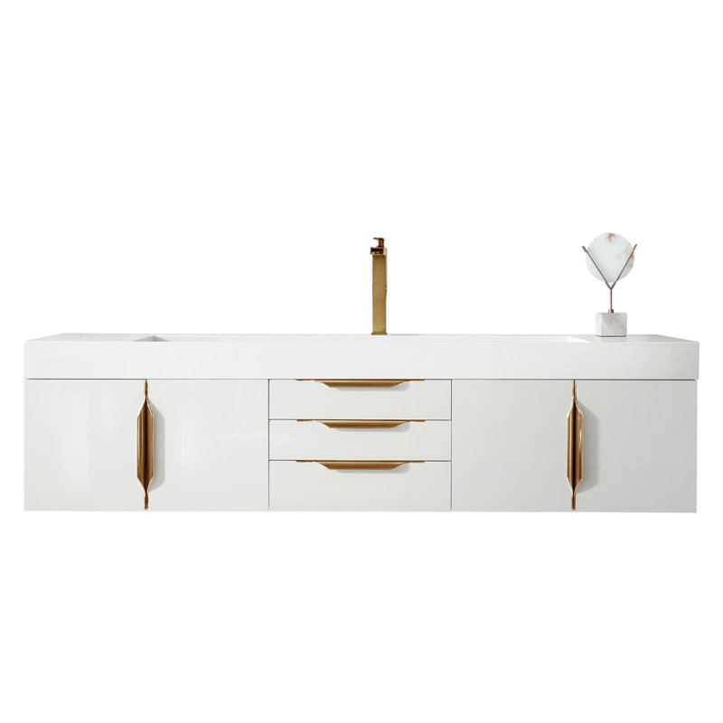 Mercer Island 72'' W Single Vanity, Glossy White, Dusk Gray, Radiant Gold