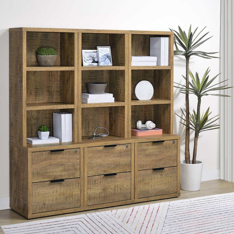 Bibliothèque à 3 tablettes avec chargement USB et tiroir verrouillable, parfaite pour le rangement organisé et la sécurité.