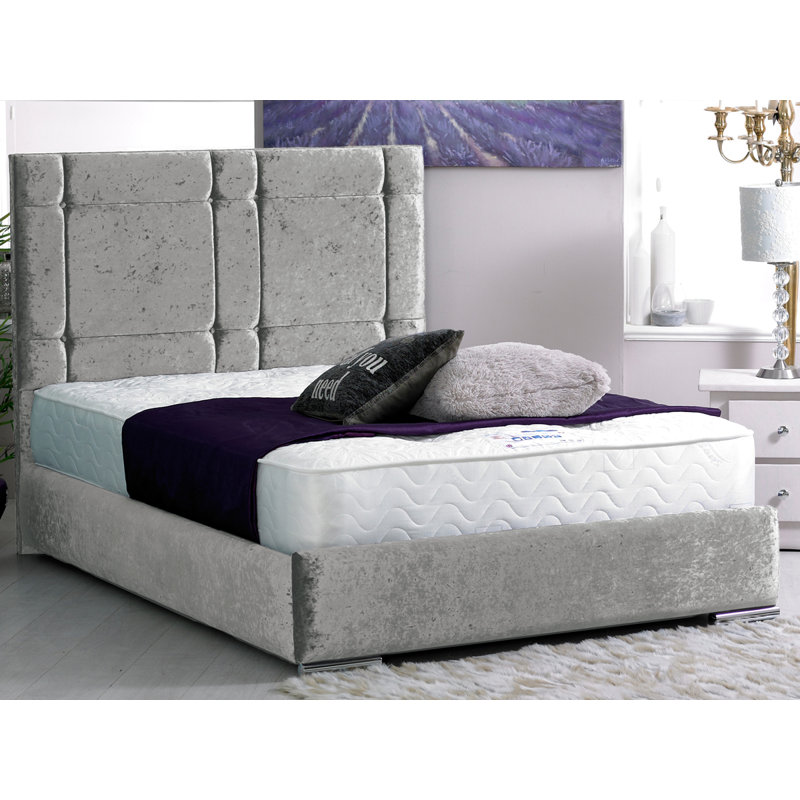Uma Upholstered Bed, Double (4'6), Silver Crush Velvet