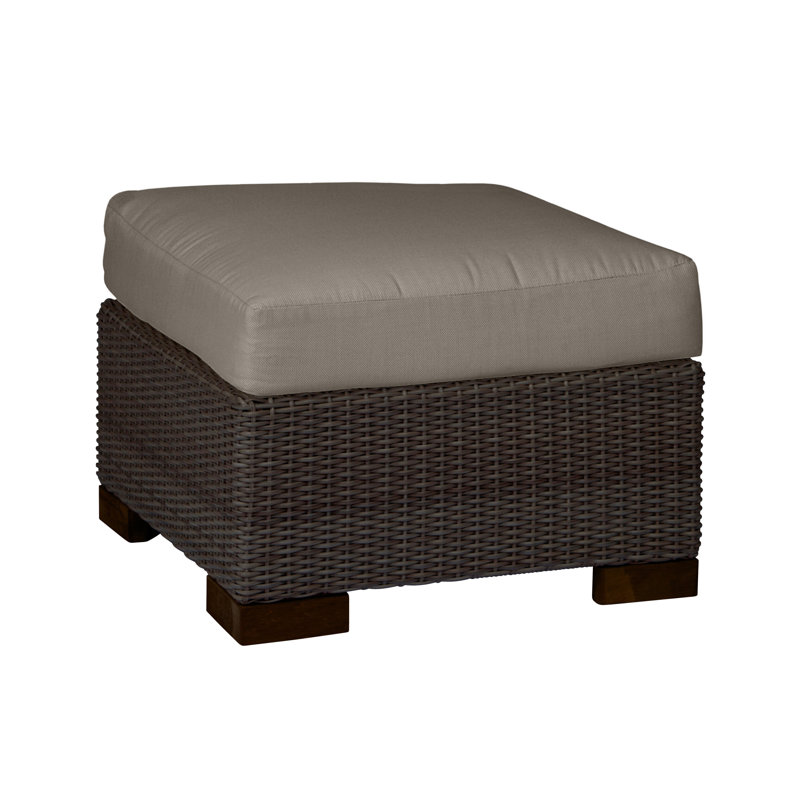 Club Outdoor Ottoman with Cushion, Oyster, Rollo Chambray, Welt