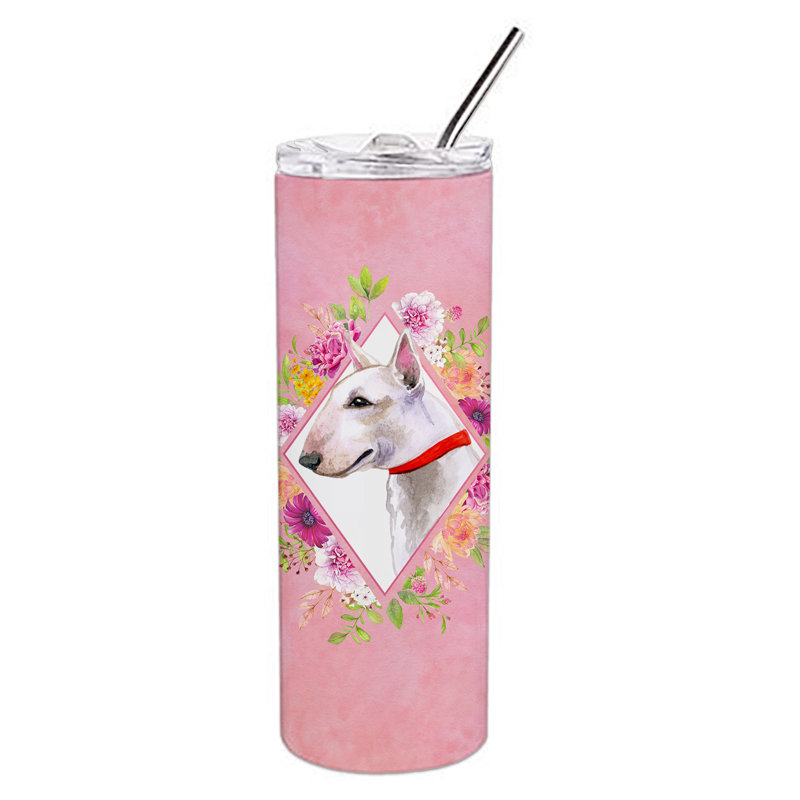 E23BF9F8391D466E9CA4F8DFEBD9A7DB de verre 20 oz à double paroi en acier inoxydable chiot, Bull terrier blanc, Rose