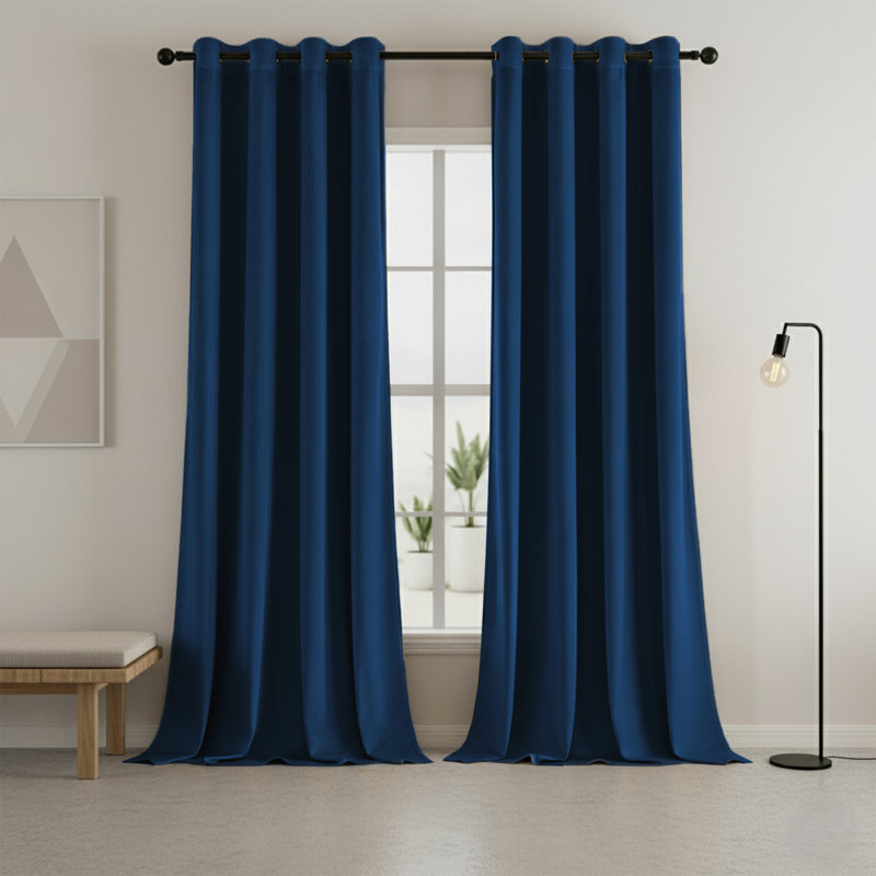 Heavy Velvet Blackout Curtains with Eyelet Rings – Thermal Insulated Drapes, Navy, 228cm Width x 228cm Drop