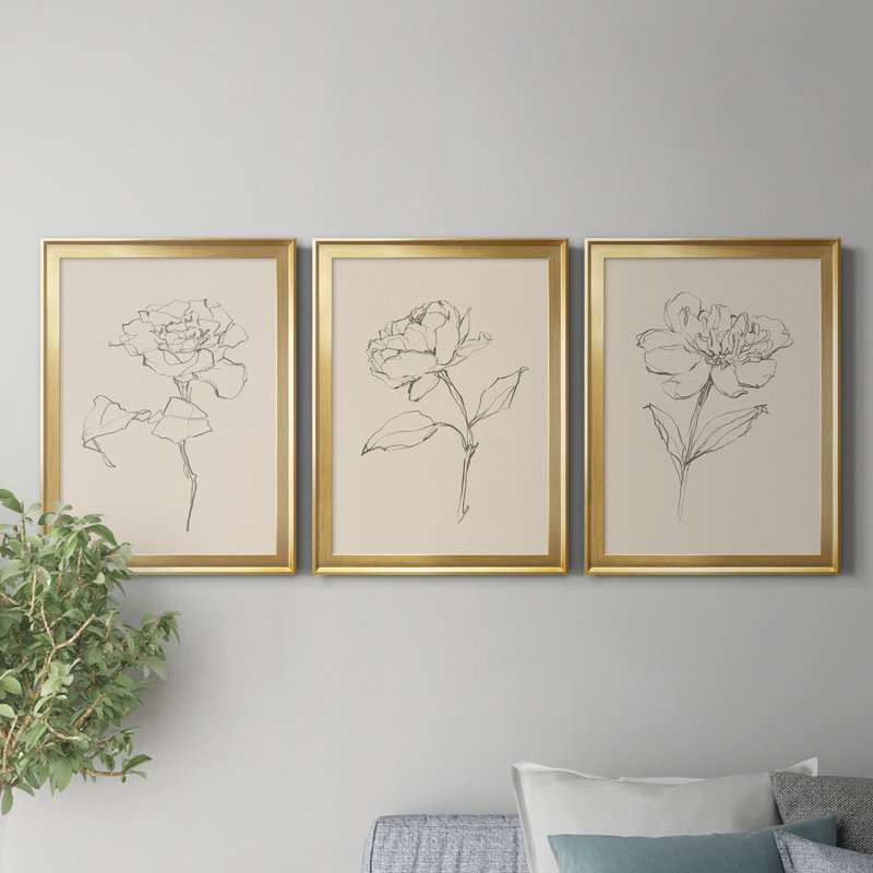 «Floral Contour Study I», reproduction encadrée de qualité supérieure, prête à être accrochée, H 24,5 po x l 55,5 po x P 1 po
