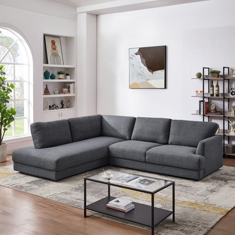 Arieya Upholstered L-Shaped Sectional, Left Hand Facing, Gray 100% Linen