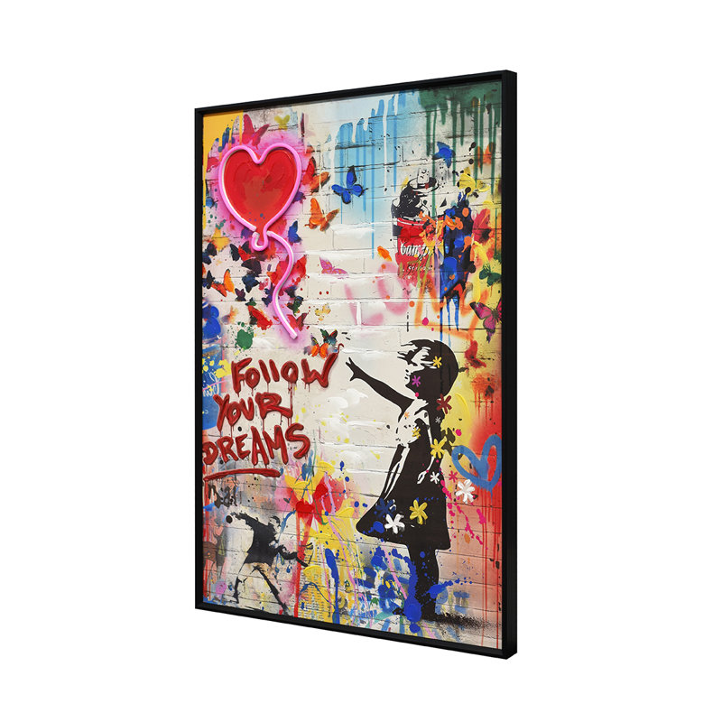 Britwall LED Wall Art Girl Follow Your Dreams Illuminated Canvas 61.6x91.6cm with UK Plug & ON Off Switch