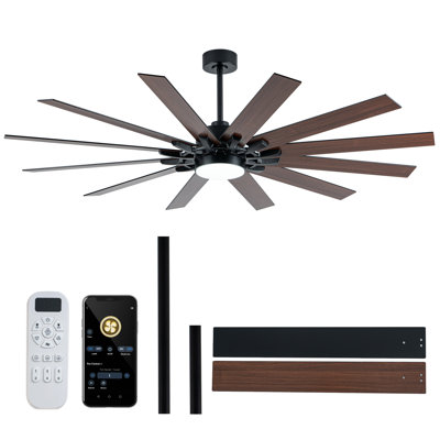 72 in. 12-Blade Black Low Profile Ceiling Fan with Integrated LED, Two-Toned Blades