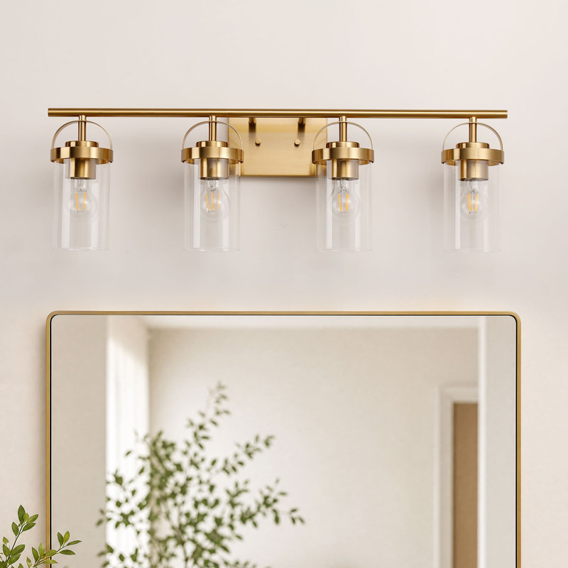 Luminaire pour meuble-lavabo de salle de bain 4 lumières en laiton clair 32 po Billie, 4 lumières