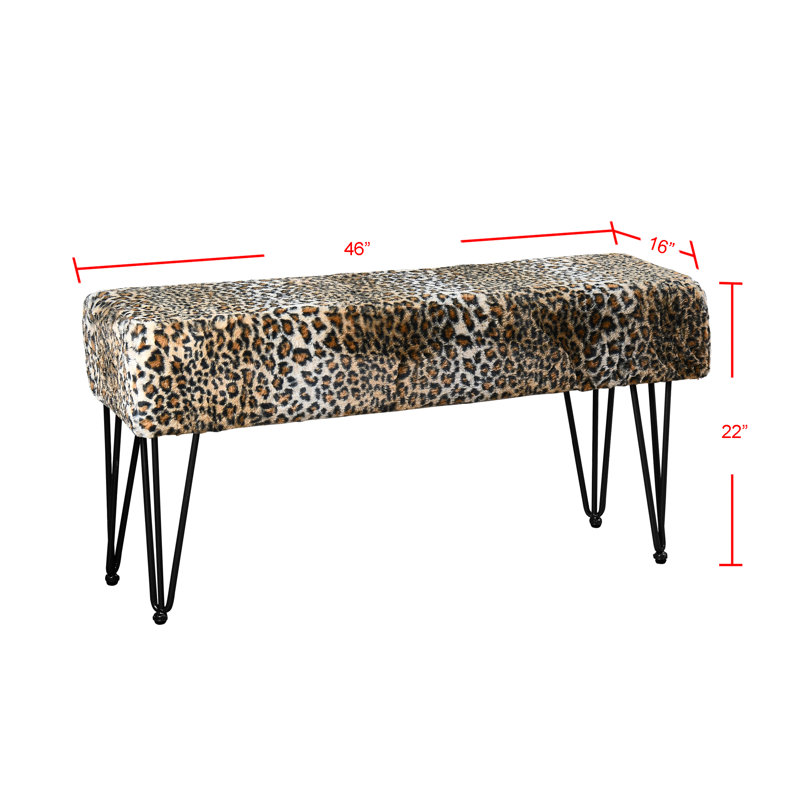 Faux Fur Upholstered Bench, 55.9cm H x 116.8cm W x 40.6cm D, Black
