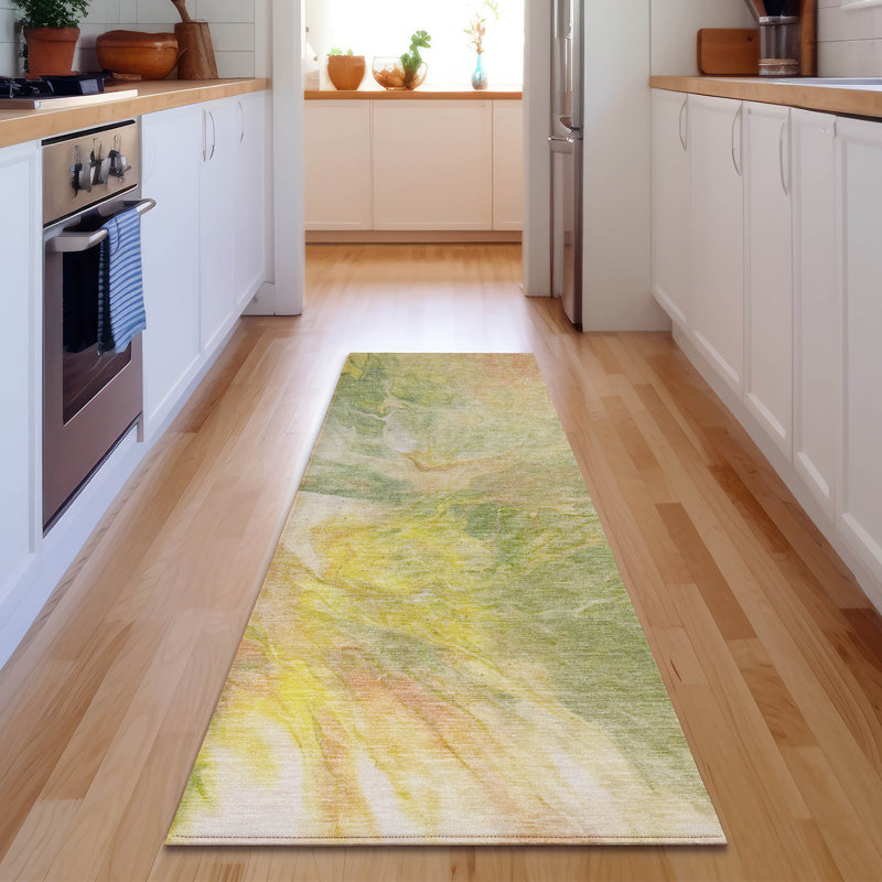Premium Machine Washable Cerrito Green Rug, Runner 2'3" x 7'6"