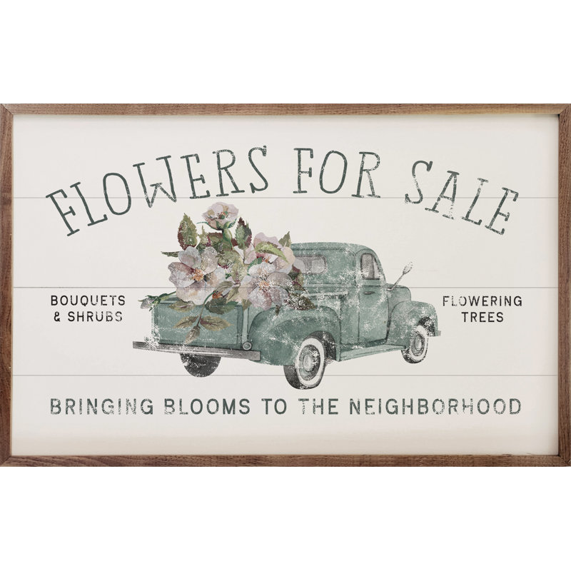 Flowers For Sale Truck White, 10" H x 16" W