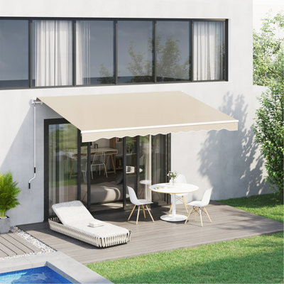 Auvent rétractable de 13 pi x 8 pi, auvents de patio, abri pare-soleil avec manivelle, tissu résistant aux rayons UV et à l'eau et cadre en aluminium pour terrasse, balcon, cour, beige