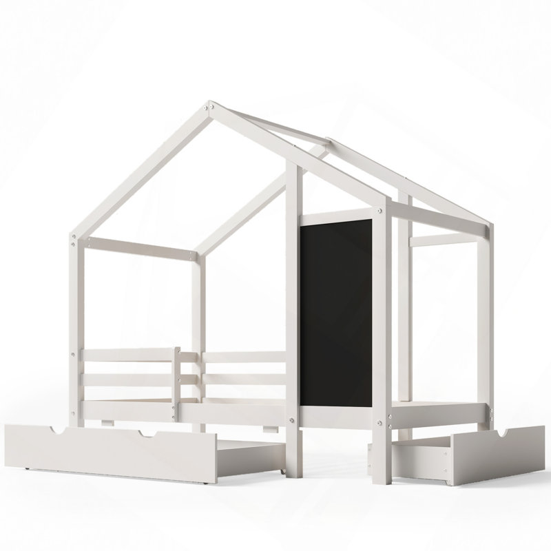 Lit avec tableau noir et tiroirs, deux options d'assemblage, blanc, Lit simple