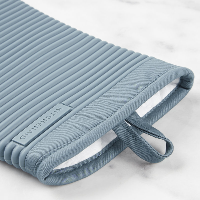 KitchenAid Ribbed Soft Silicone Oven Mitt, Fog Blue