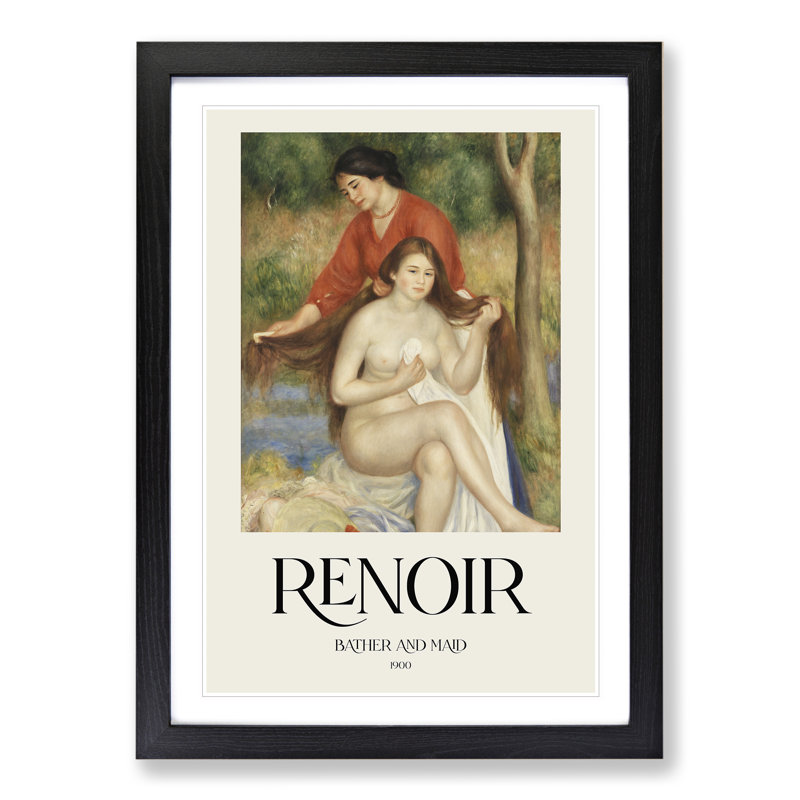 Bather and Maid by Pierre-Auguste Renoir - Picture Frame Graphic Art, 48cm H x 36cm W x 2cm D, Black Framed