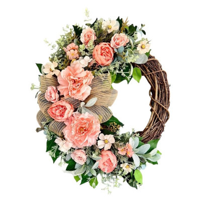 17.7 Inch Spring Wreaths for Front Door, Artificial Peony & Hydrangea Floral Front Door Wreath