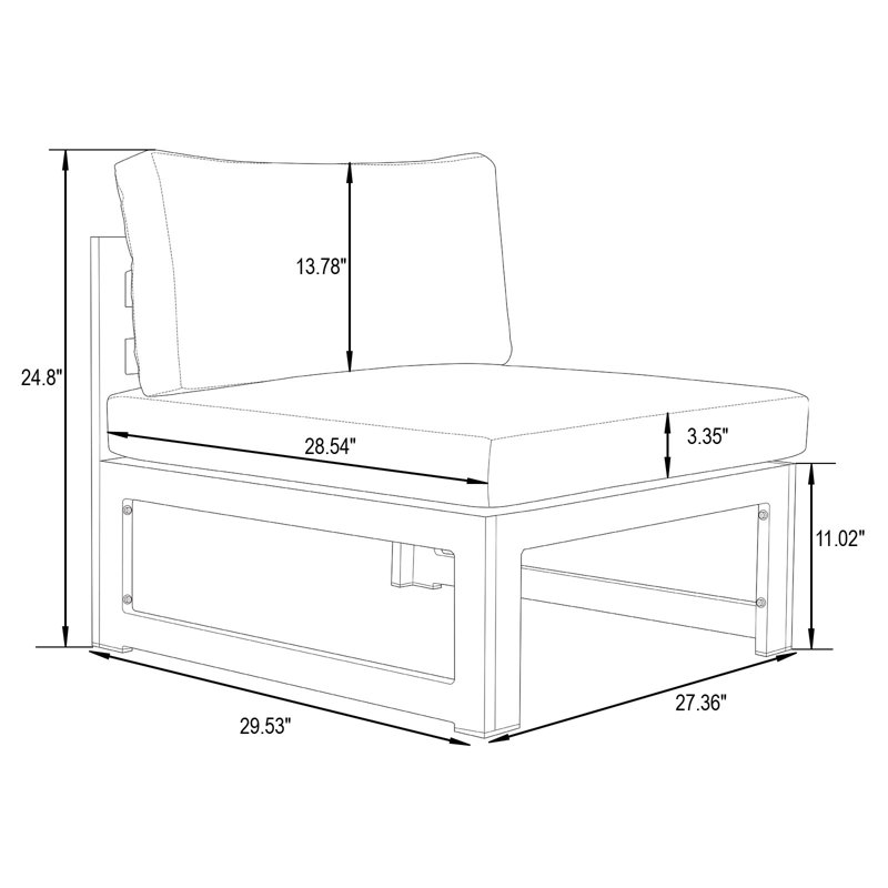 Letendre 4-Piece Armless Aluminum Patio Chairs Set with Powder-Coated Frame and Removable Cushions for Patio, Balcony, or Garden