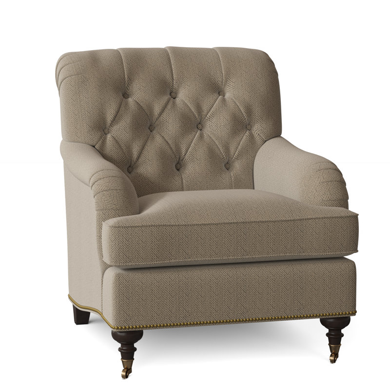 Fauteuil à coussin en duvet capitonné Devan, Noyer américain, Tangelo Margaret, Petit bronze antique