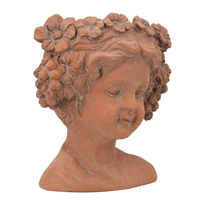8X4x9" Head Bust Cement Planter, Brown - Decorate Outdoor Garden Area For Decoration