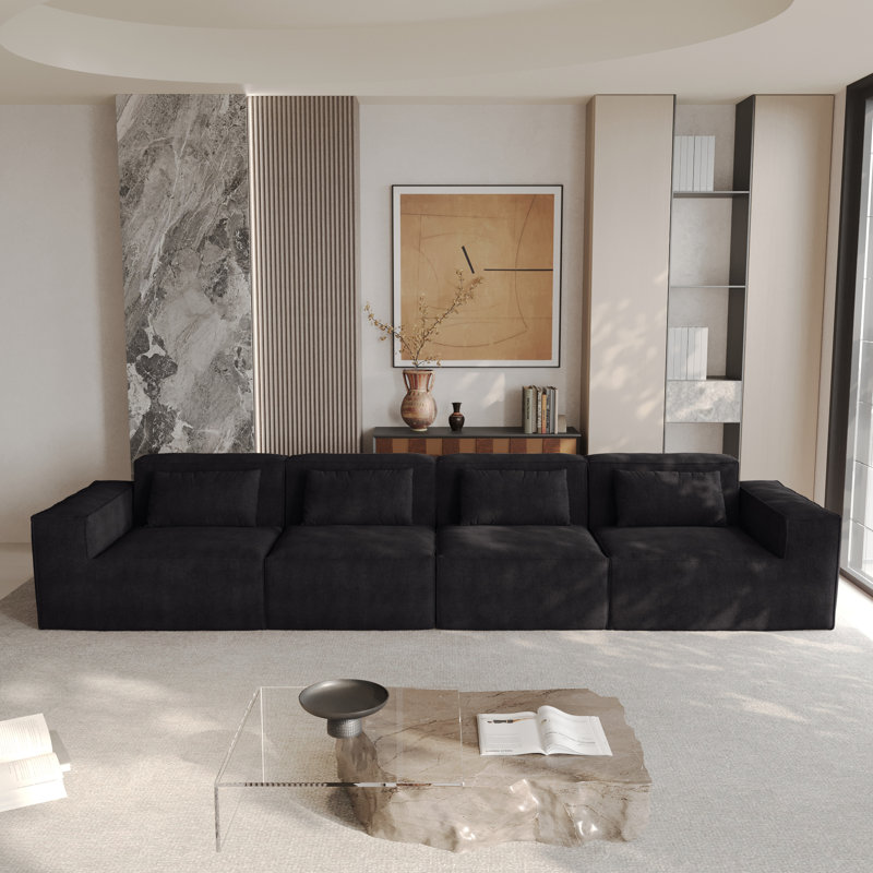 Canapé modulaire rembourré 4 pièces Berrysburg, 27.56" H x 149.62" W x 37.4" D, Black