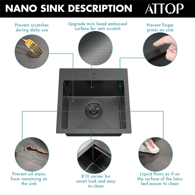 Lavabo de cuisine à cuve simple en acier inoxydable de 18 po avec crépine Attop