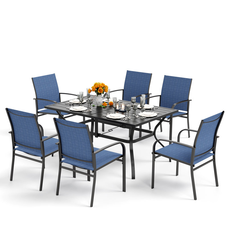 Argyri Rectangular 7 - Piece 6 - Person 152.4Cm Outdoor Table Set, Blue