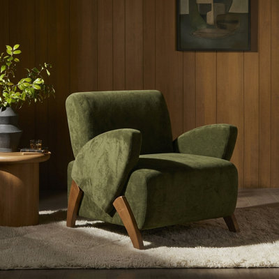 Monroe Mid-Century Modern Velvet Accent Chair with Solid Birch Wood Legs