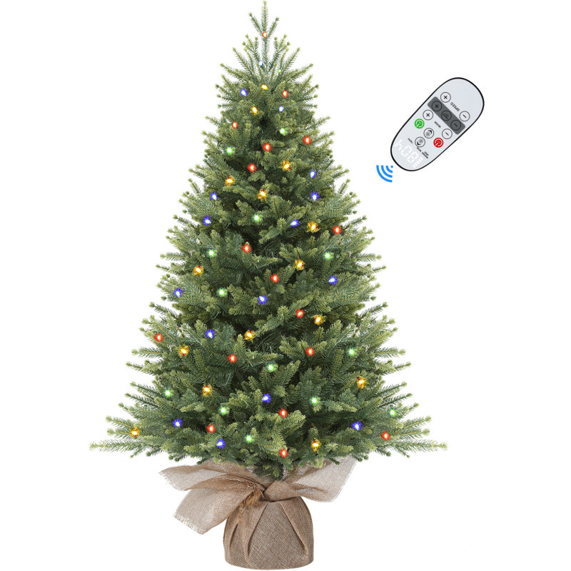 4FT Small Christmas Tree with Lights 2026, Mini Tabletop Tree with Realistic PE Pine Needles, Little Christmas Tree Featuring Multicolor String Lights Pine Xmas, Tabletop Xmas Tree for Desk, Shelf, Room Decoration