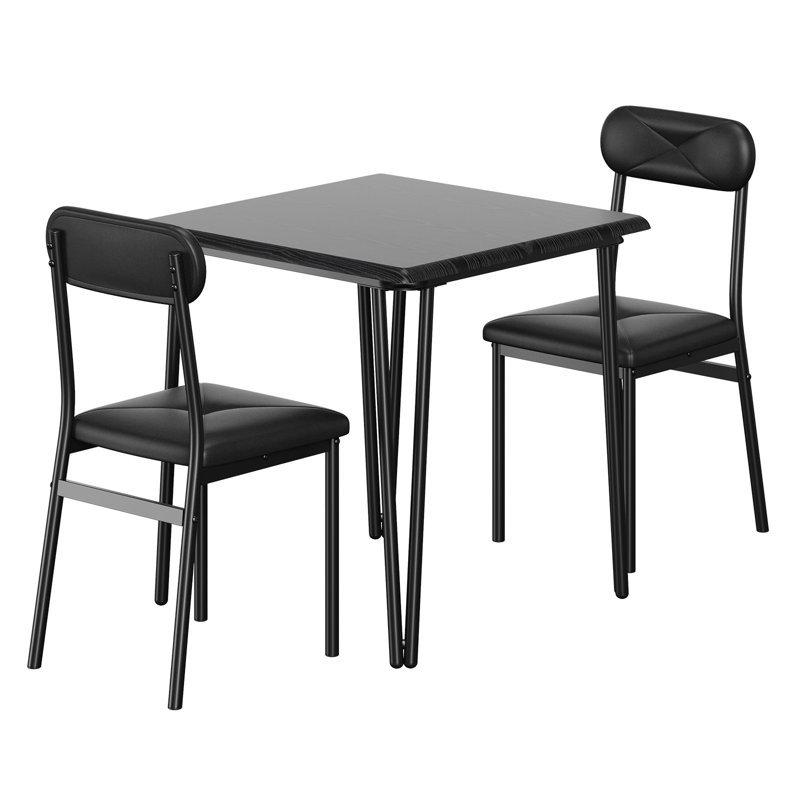3 Pieces Dining Table Set, Square Kitchen Table and Upholstered Chairs for 2