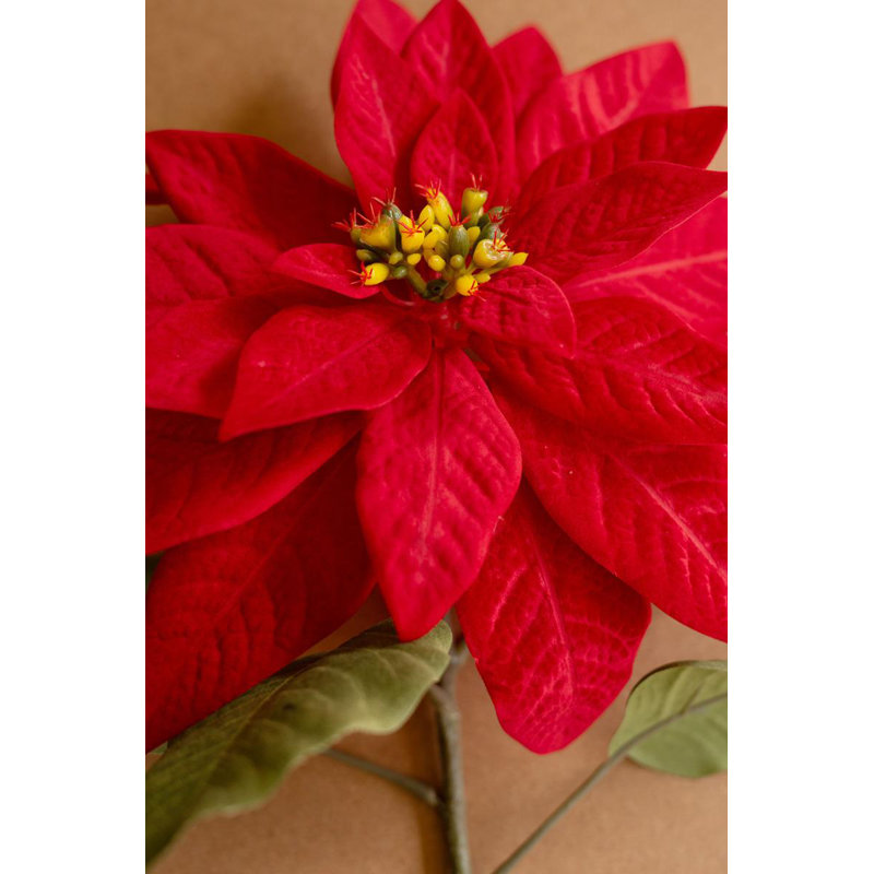  Tige de poinsettia artificielle rouge pour décoration intérieure - fausse tige florale de Noël, 31 po (ensemble de 6)