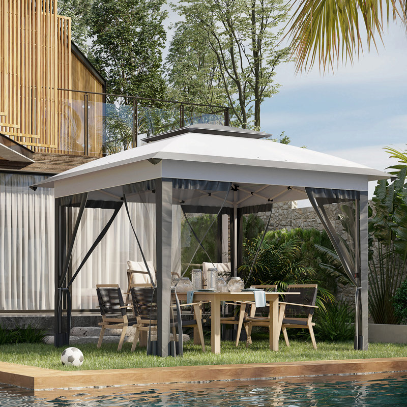 Outsunny Pop Up Canopy Tent With Netting And Carry Bag, Instant Sun Shelter With 137 Sq.Ft Shade, Tents For Parties, Height Adjustable, For Outdoor, Garden, Patio