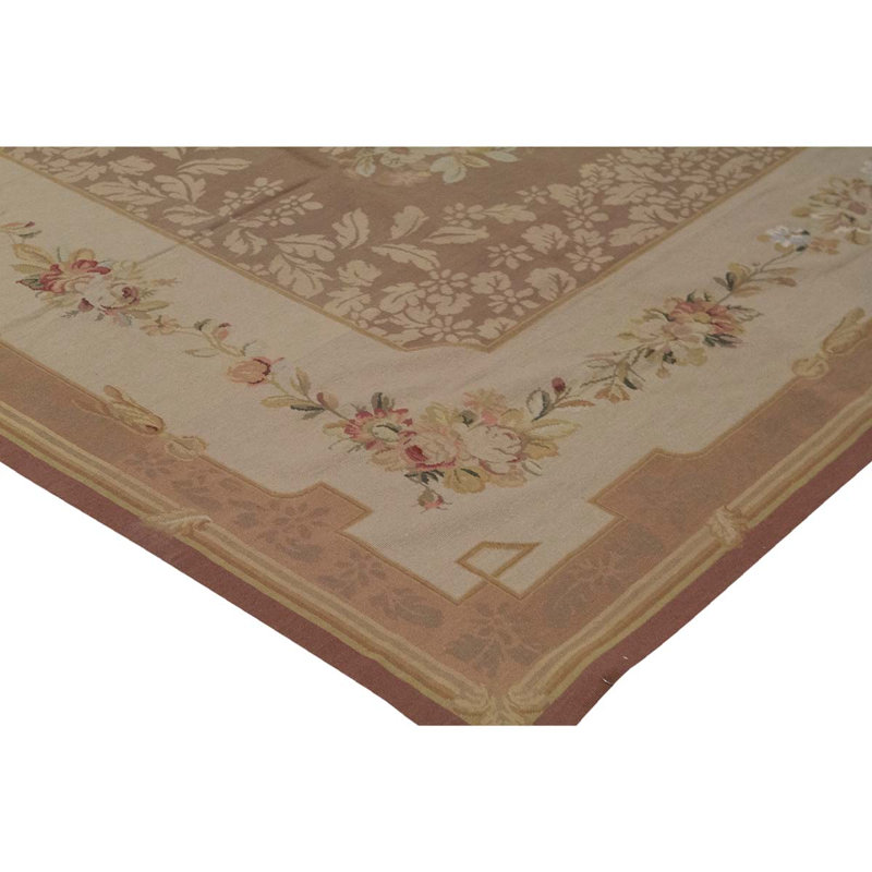 Tapis beige / brun de haute qualité noué à la main