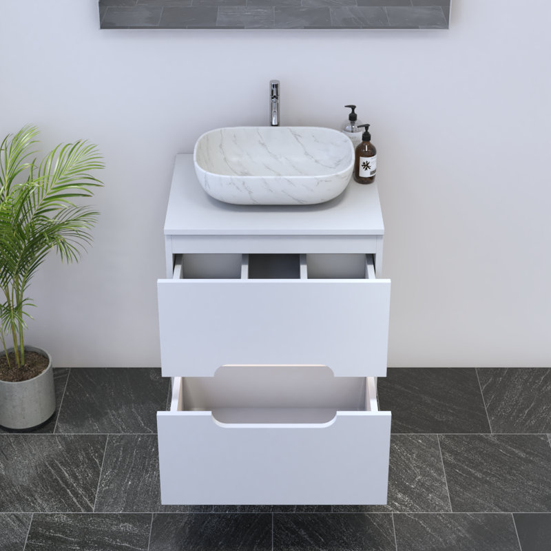 Meuble-lavabo simple 23,6 po avec plateau Kashden, Blanc, Blanc
