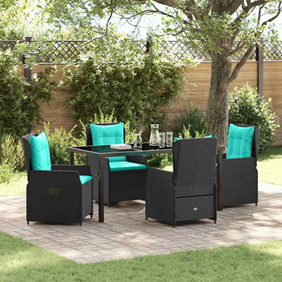  Garden Dining Set with Cushion 5 pcs Black Poly rattan