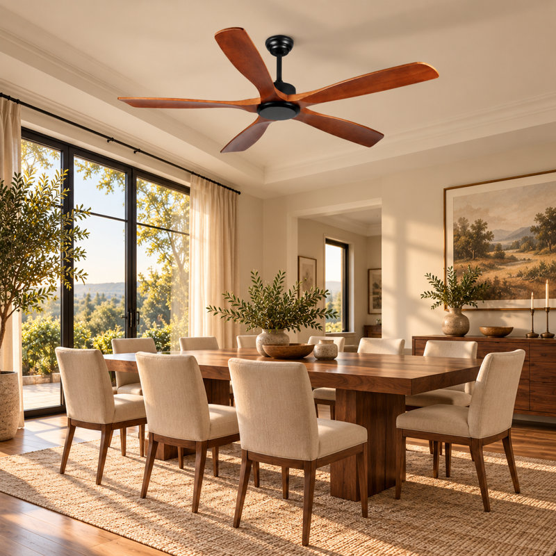 Ventilateur de plafond 60 po en bois sans lumière avec télécommande, ventilateur de plafond à profil bas sans lumière, moteur CC réversible silencieux avec minuterie