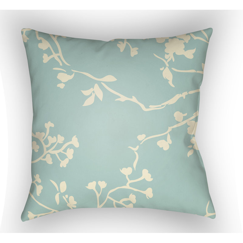 Chinoiserie Floral Floral Outdoor Throw Pillow, 18" H x 18" W x 4" D, Orange