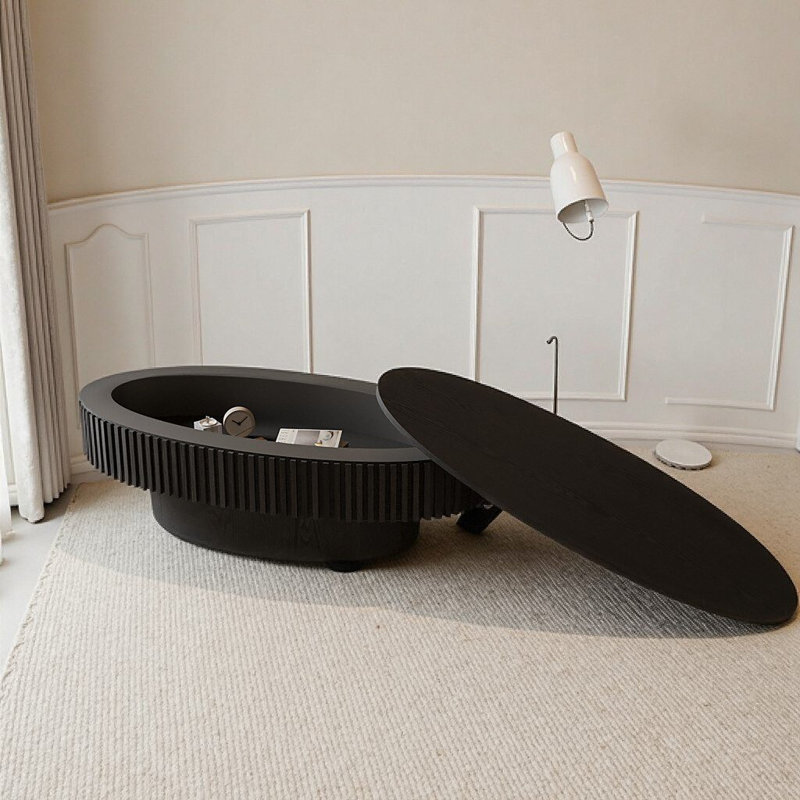 Table basse ovale moderne avec rangement de 47 po Modern, Noir