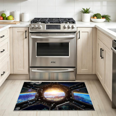Clear Earth Spacecraft Space Rocket Ship Solar System Planet Sky Machine Washable Indoor Area Rug