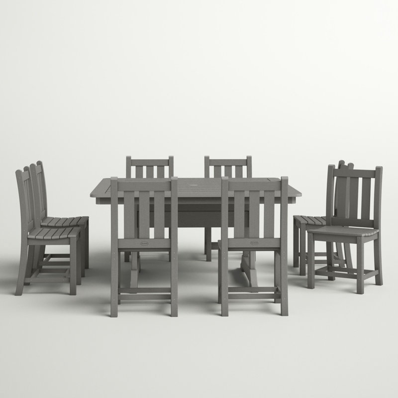 Traditional Garden 9-Piece Nautical Trestle Dining Set, Slate Gray