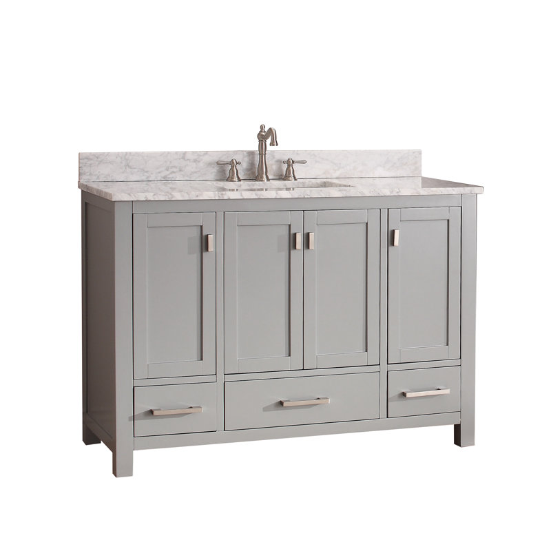 Modero 48" Single Bathroom Vanity with Top, Chilled Gray, Carrera White Marble, Brushed Nickel