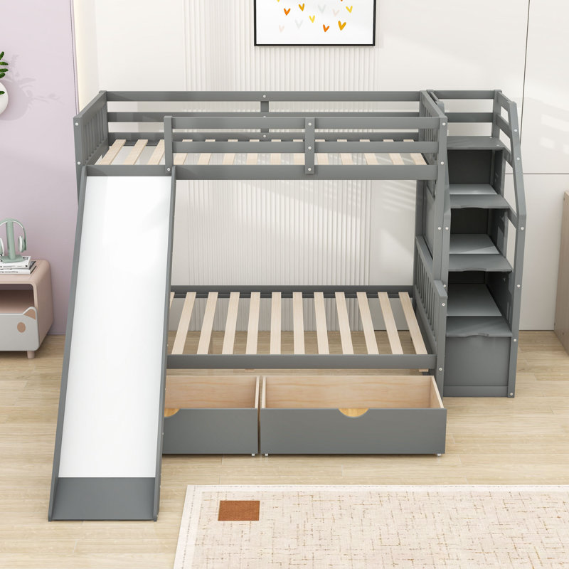Lit superposé simple au-dessus de 2 tiroirs Evania par Harriet Bee, gris