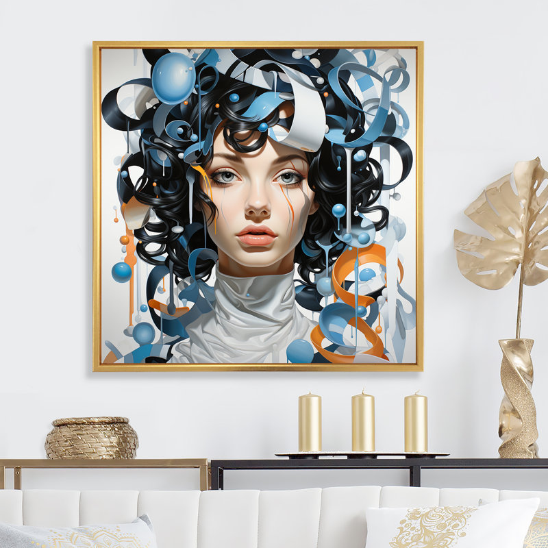 Art abstrait sur toile, Portrait de surréalisme II, Cadre flottant doré, H 30 po x l 30 po