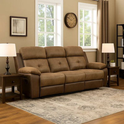 Puaolena 84" Transitional Microfiber Double Reclining Sofa with Soothing Gentle Gliding Motion, Convenient Tab Pull Reclining Motion