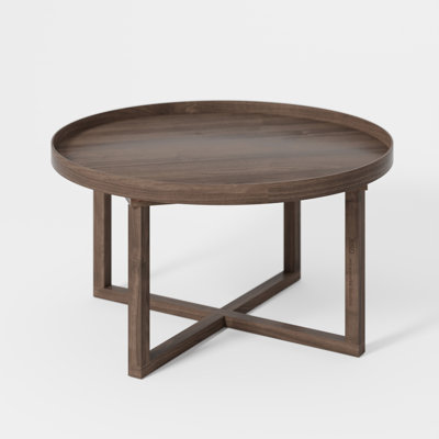 Bostic Solid Wood Top Cross Legs Round Tray Top Side Table