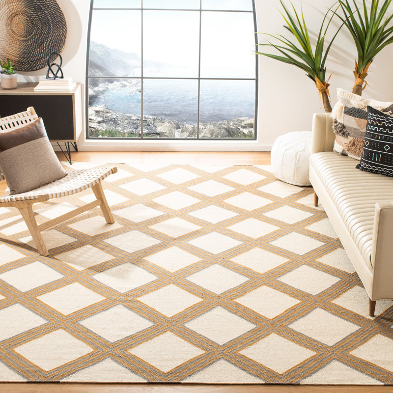 Emek Hand Woven Flat Weave Wool Geometric Rug, Rectangle 4' x 6'