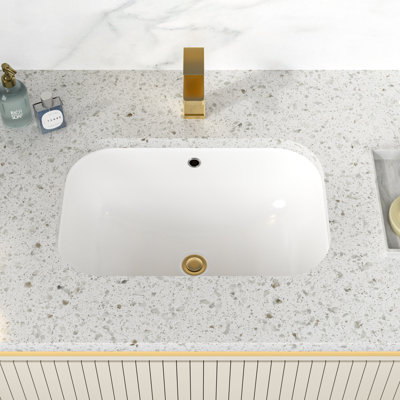 22" L x 15" W White Ceramic Rectangular Undermount Bathroom Sink with Overflow